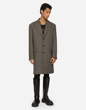 SINGLE-BREASTED HERRINGBONE WOOL JERSEY COAT