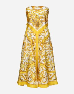 MIDI DRESS WITH FOULARD EFFECT IN MAJOLICA-PRINT SILK CHARMEUSE
