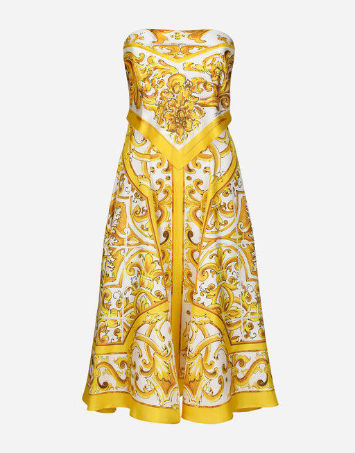 MIDI DRESS WITH FOULARD EFFECT IN MAJOLICA-PRINT SILK CHARMEUSE