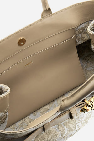 La Medusa Large Tote In Jacquard Fabric-Calf Leather