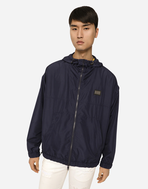 NYLON JACKET WITH HOOD AND BRANDED TAG