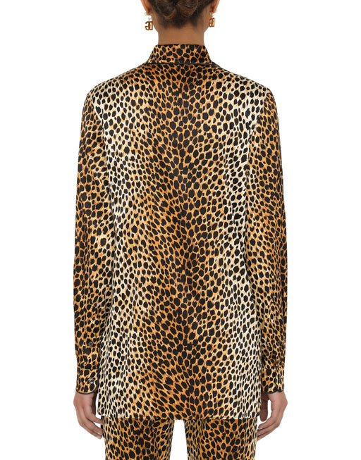 OCELOT-PRINT SATIN PAJAMA SHIRT