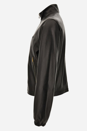 Blouson Leather In Shiny Plonge' Leather - Versace Logo