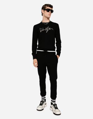 WOOL JOGGING PANTS WITH EMBROIDERY