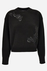 Knit Sweater In Barocco Leaf Embroidery + Sequins Leaf Rws Wool