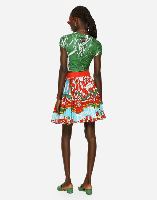 SHORT CARRETTO-PRINT POPLIN SKIRT