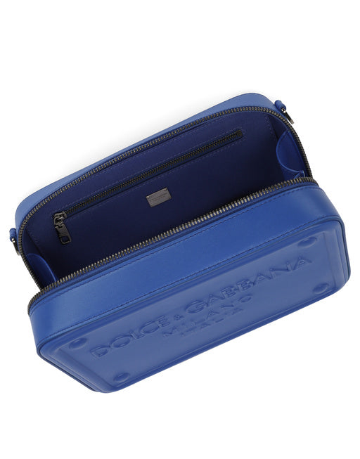 CALFSKIN LEATHER SHOULDER BAG WITH EMBOSSED LOGO