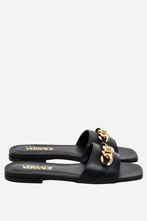 Icon Chain Flat Sandal  In Calf Leather