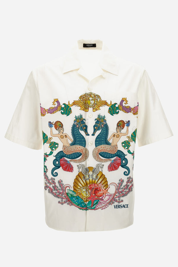 Informal Shirt In Poplin Fabric Coral Theatre Crest Print