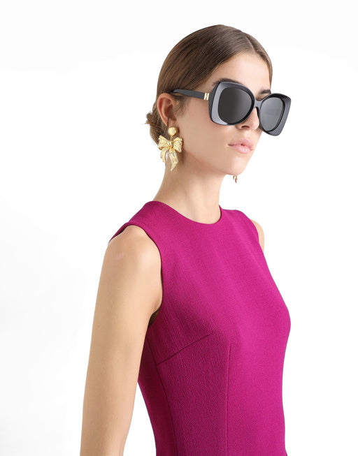 WOOL CREPE CALF-LENGTH SHEATH DRESS