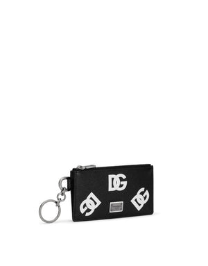 CALFSKIN CARD HOLDER WITH ALL-OVER DG PRINT AND RING