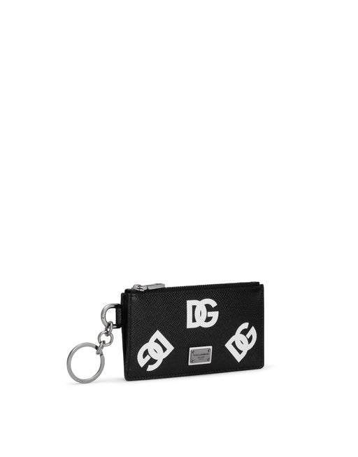CALFSKIN CARD HOLDER WITH ALL-OVER DG PRINT AND RING