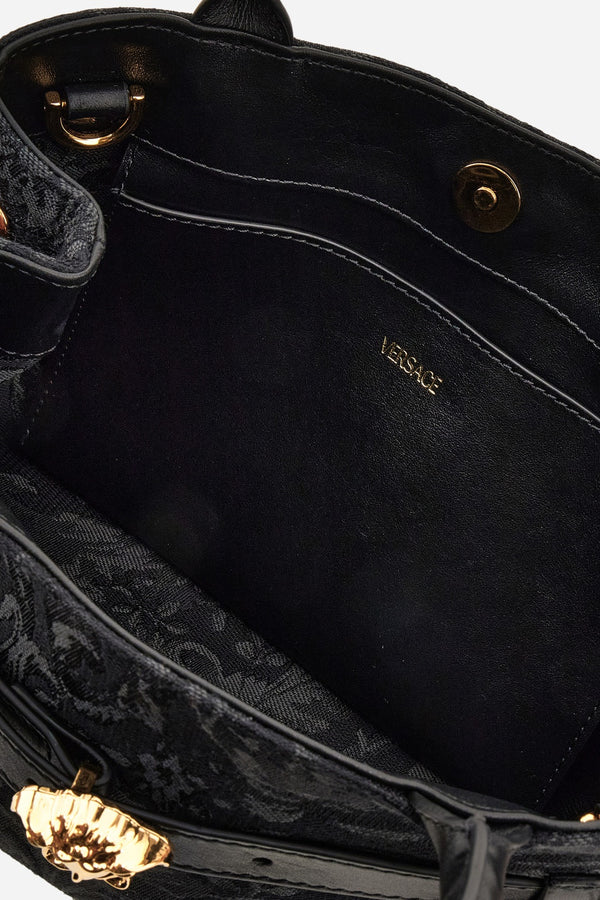 La Medusa Small Tote In Jacquard Fabric-Calf Leather