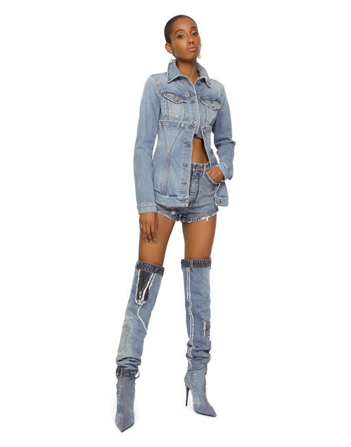 DENIM SHORTS WITH RIPPED DETAILS