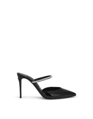 POLISHED CALFSKIN MULES WITH EMBROIDERY
