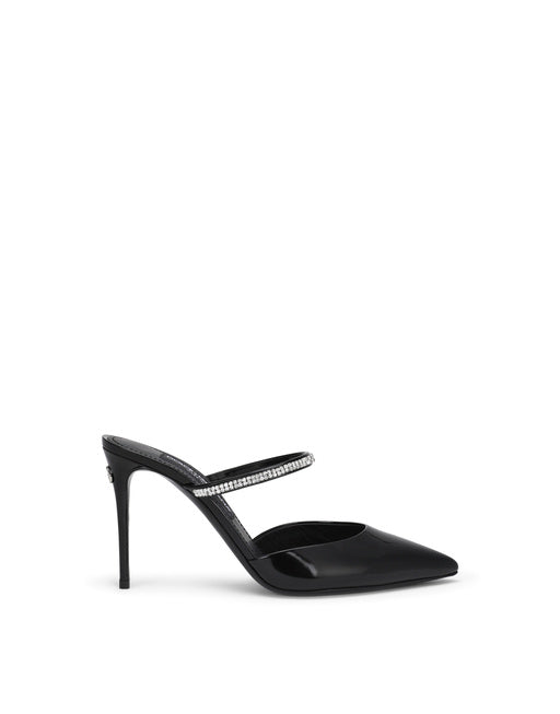 POLISHED CALFSKIN MULES WITH EMBROIDERY