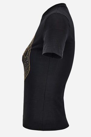 T-Shirt In Cotton Jersey Fabric With Medusa Rhinestone Embroidery-Studs