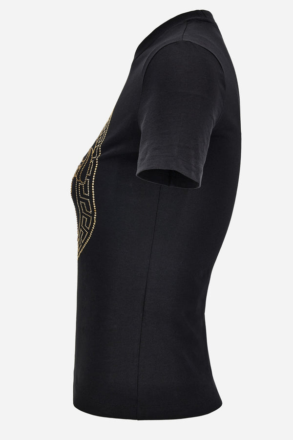 T-Shirt In Cotton Jersey Fabric With Medusa Rhinestone Embroidery-Studs