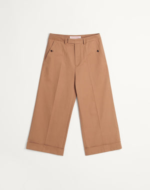 Pantalone In Gabardina Di Cotone Con Risvolto
