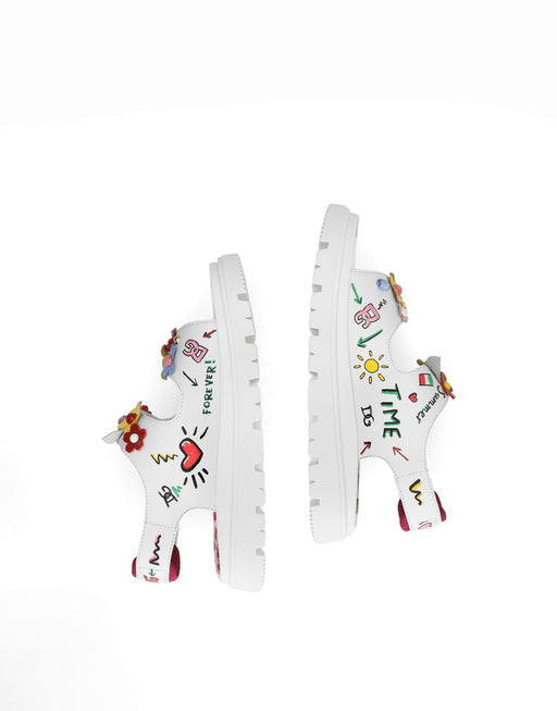 PRINTED CALFSKIN SANDALS WITH FLOWERS AND DG LOGO