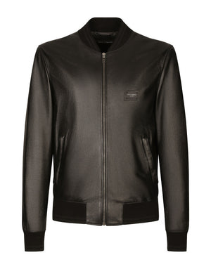 LEATHER JACKET WITH BRANDED TAG