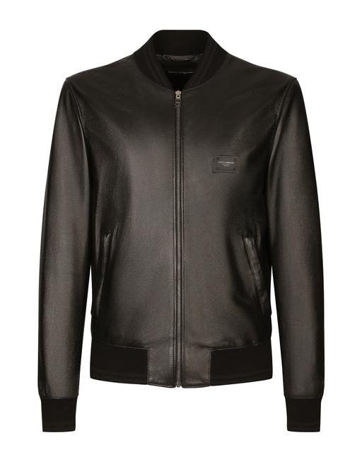 LEATHER JACKET WITH BRANDED TAG