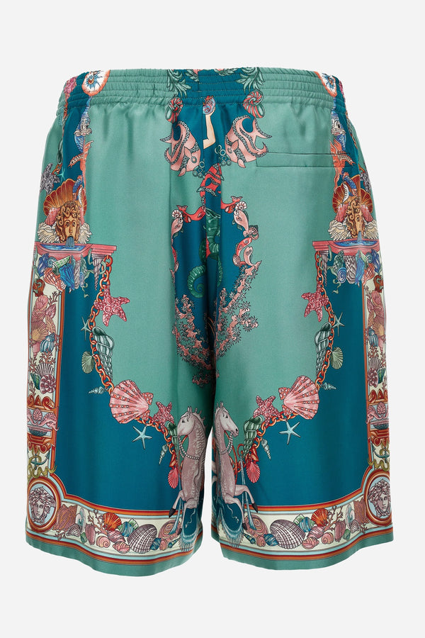 Shorts In Silk Twill  Coral Theatre Print