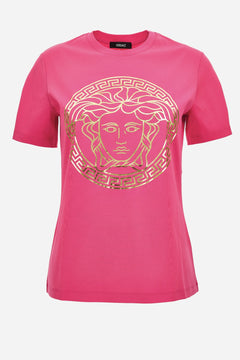 T-Shirt In Plain Jersey Fabric - Medusa Foil Print