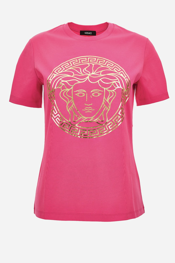 T-Shirt In Plain Jersey Fabric - Medusa Foil Print