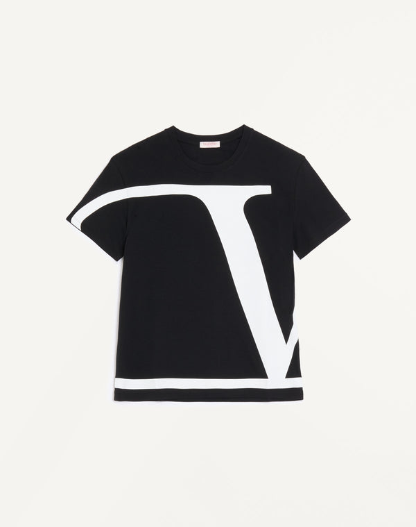 T-Shirt In Cotone Con V Logo Signature