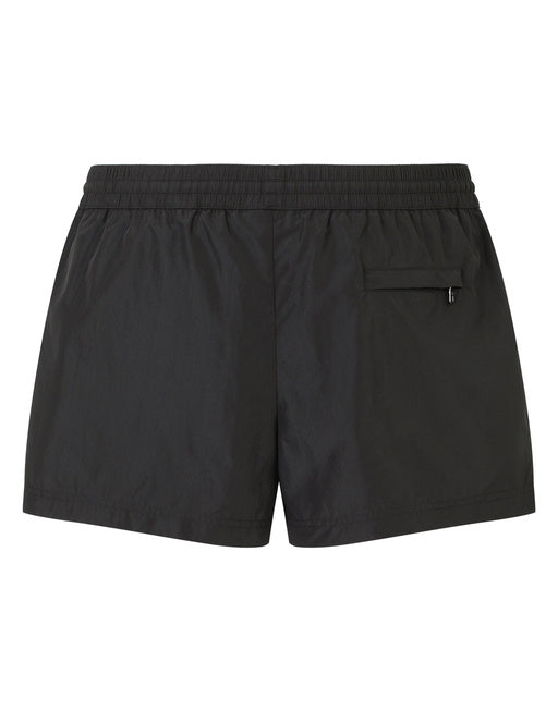 SHORT SWIM TRUNKS WITH BRANDED PLATE