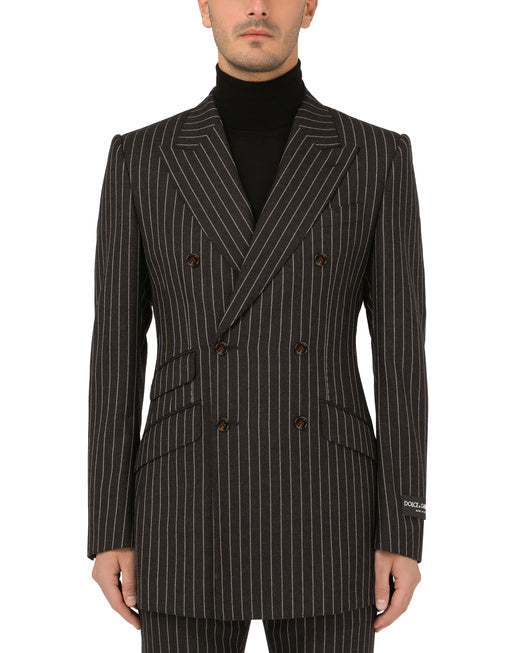 DOUBLE-BREASTED PINSTRIPE WOOL BEAT-FIT JACKET