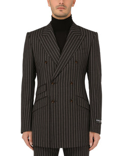 DOUBLE-BREASTED PINSTRIPE WOOL BEAT-FIT JACKET