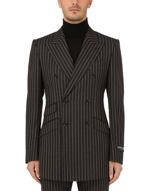 DOUBLE-BREASTED PINSTRIPE WOOL BEAT-FIT JACKET