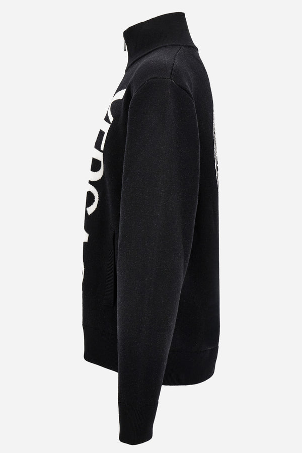 Knit Sweater In New Medusa And Institutional Logo Jacquard Wool