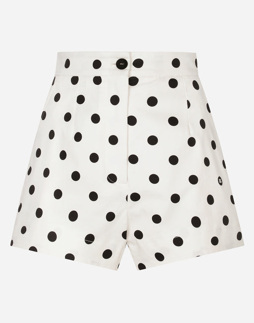 HIGH-WAISTED COTTON SHORTS WITH POLKA-DOT PRINT