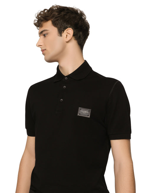 COTTON PIQUÉ POLO-SHIRT WITH BRANDED PLATE