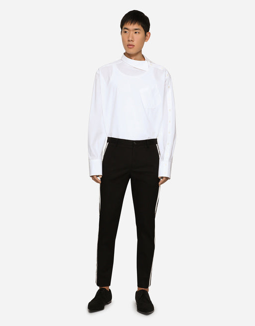 STRETCH COTTON PANTS WITH SIDE BANDS