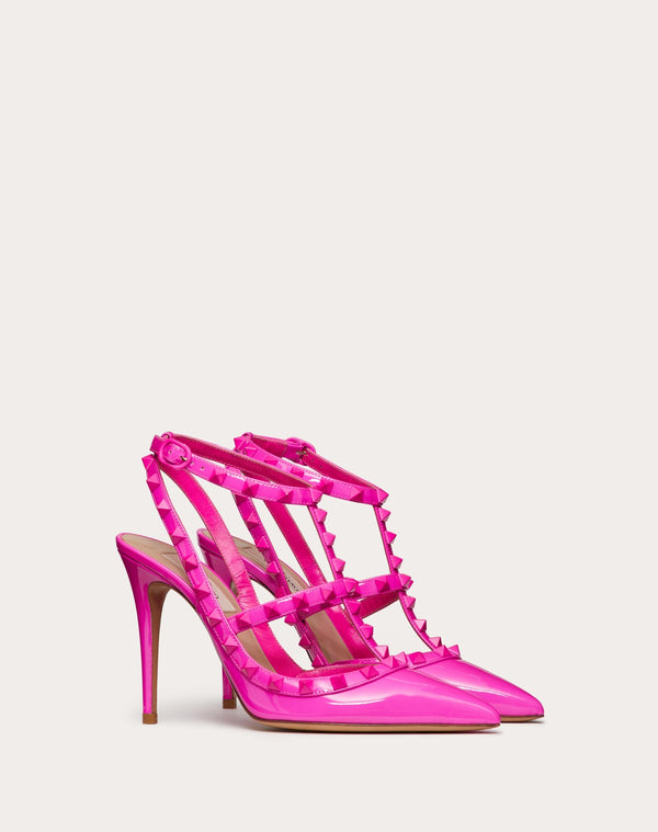 Décolleté Rockstud In Vernice Con Cinturini E Borchie In Tono 100Mm