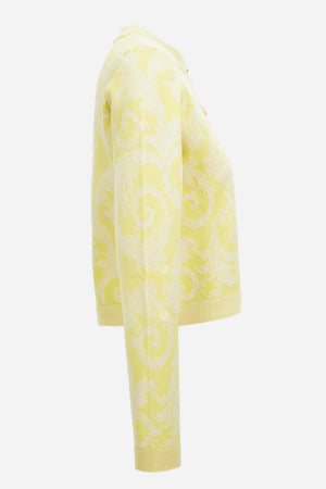 Knit Sweater In Barocco Leafy Viscose Blend Jacquard