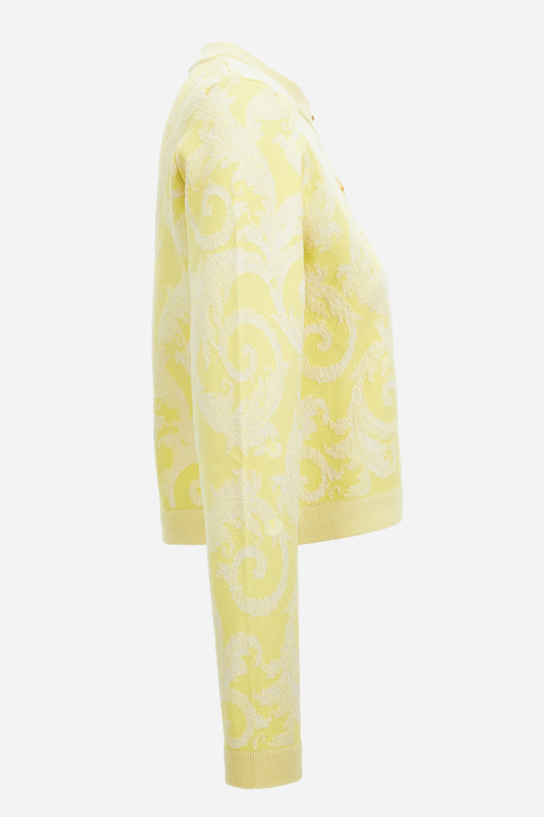 Knit Sweater In Barocco Leafy Viscose Blend Jacquard
