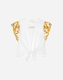 JERSEY T-SHIRT WITH YELLOW MAJOLICA PRINT AND DOLCE&GABBANA LOGO