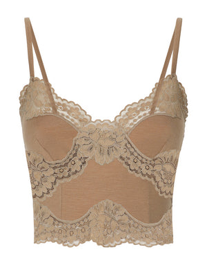 WOOL JERSEY LINGERIE CROP TOP WITH LACE INLAYS