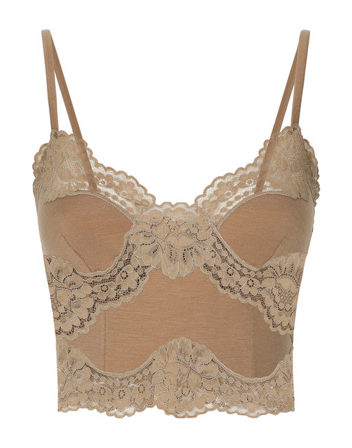 WOOL JERSEY LINGERIE CROP TOP WITH LACE INLAYS