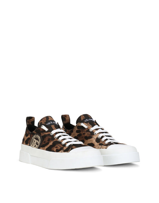 COTTON DRILL PORTOFINO LIGHT SNEAKERS WITH LEOPARD PRINT AND DG LOGO
