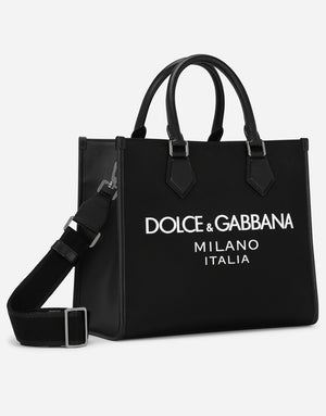 SMALL NYLON SHOPPING BAG WITH RUBBERIZED LOGO