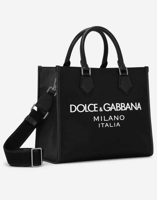 SMALL NYLON SHOPPING BAG WITH RUBBERIZED LOGO