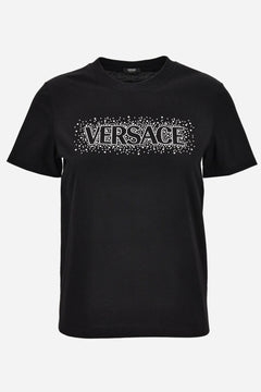 T-Shirt In Versace Logo With Crystal Embroidery Yd Cotton Jersey