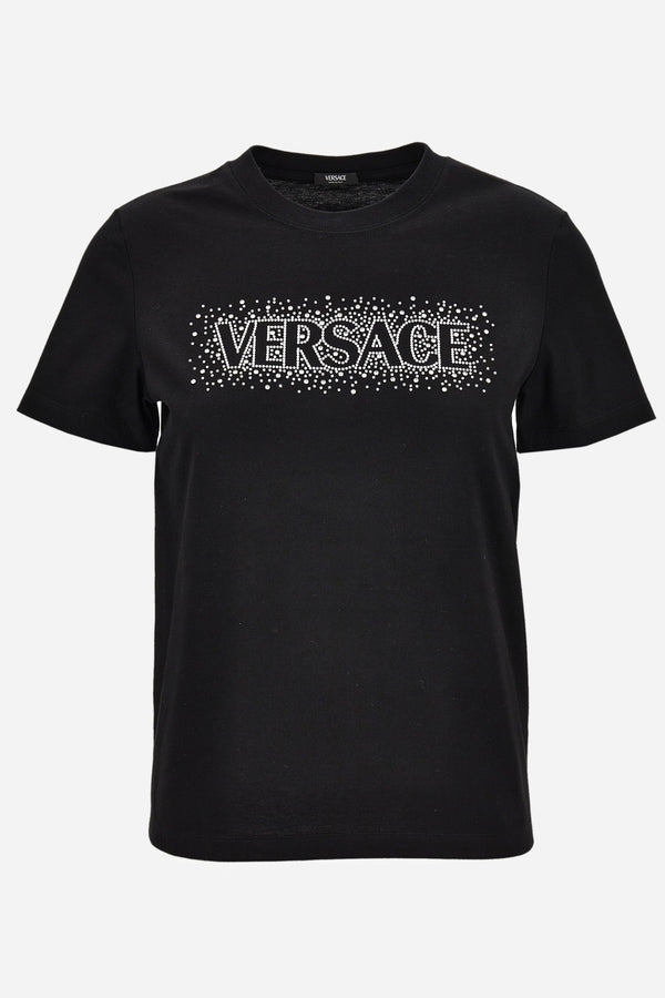 T-Shirt In Versace Logo With Crystal Embroidery Yd Cotton Jersey