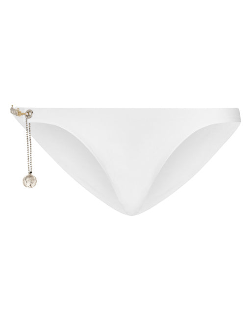 SWIM BRIEFS WITH LOGO PLATE AND COIN CHARM